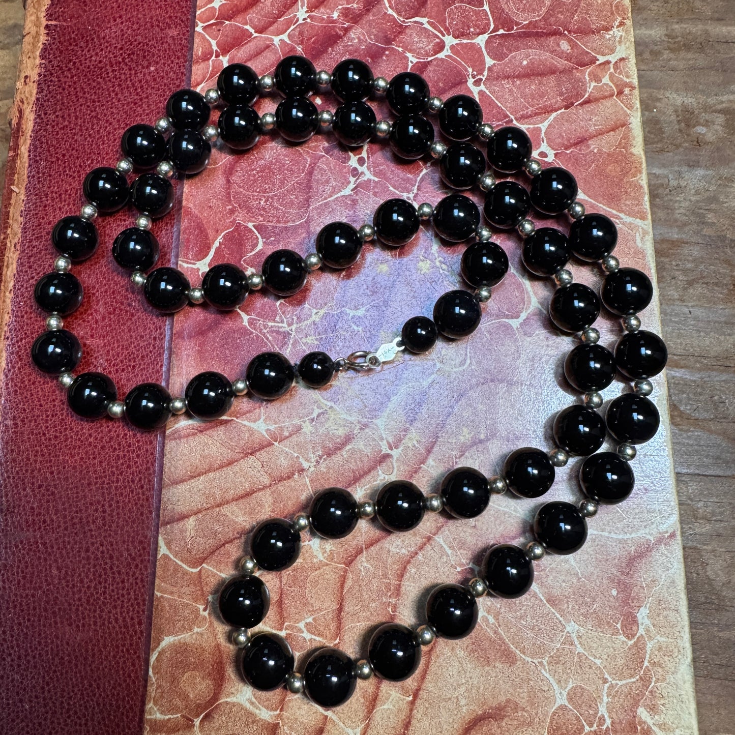 Vintage 14k Yellow Gold Black Onyx Beaded Strand Necklace 24 inches