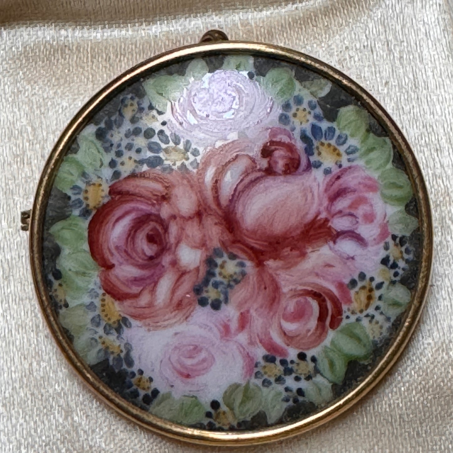 Vintage Hand Painted Porcelain Pin Pendant