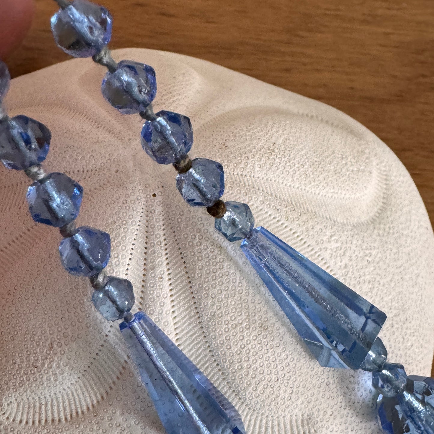 Art Deco Sautoir Blue Czech Glass Bead Necklace