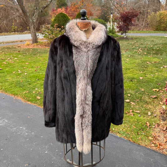 Vintage Weiner's Furs Mahogony Mink Fur Coat Jacket Fox Trim