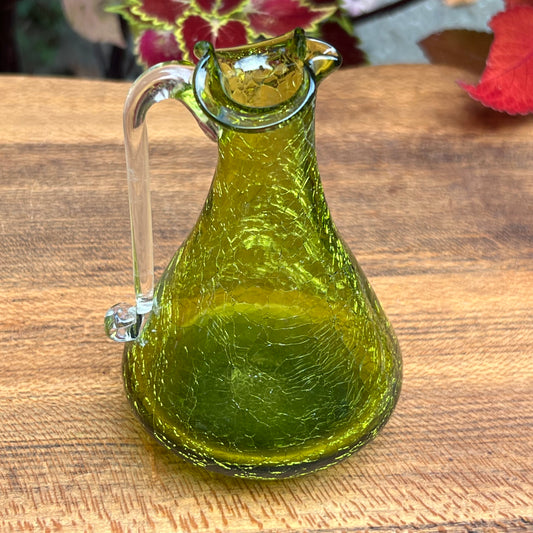 Vintage Blenko Olive Green Crackle Glass Pitcher Vase
