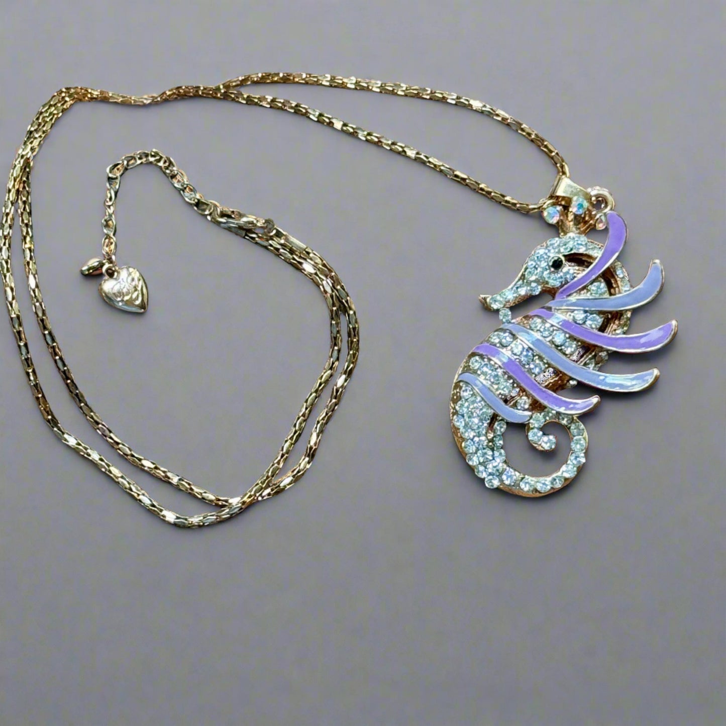 Betsy Johnson Lavender & Rhinestone Seahorse Pendant Necklace