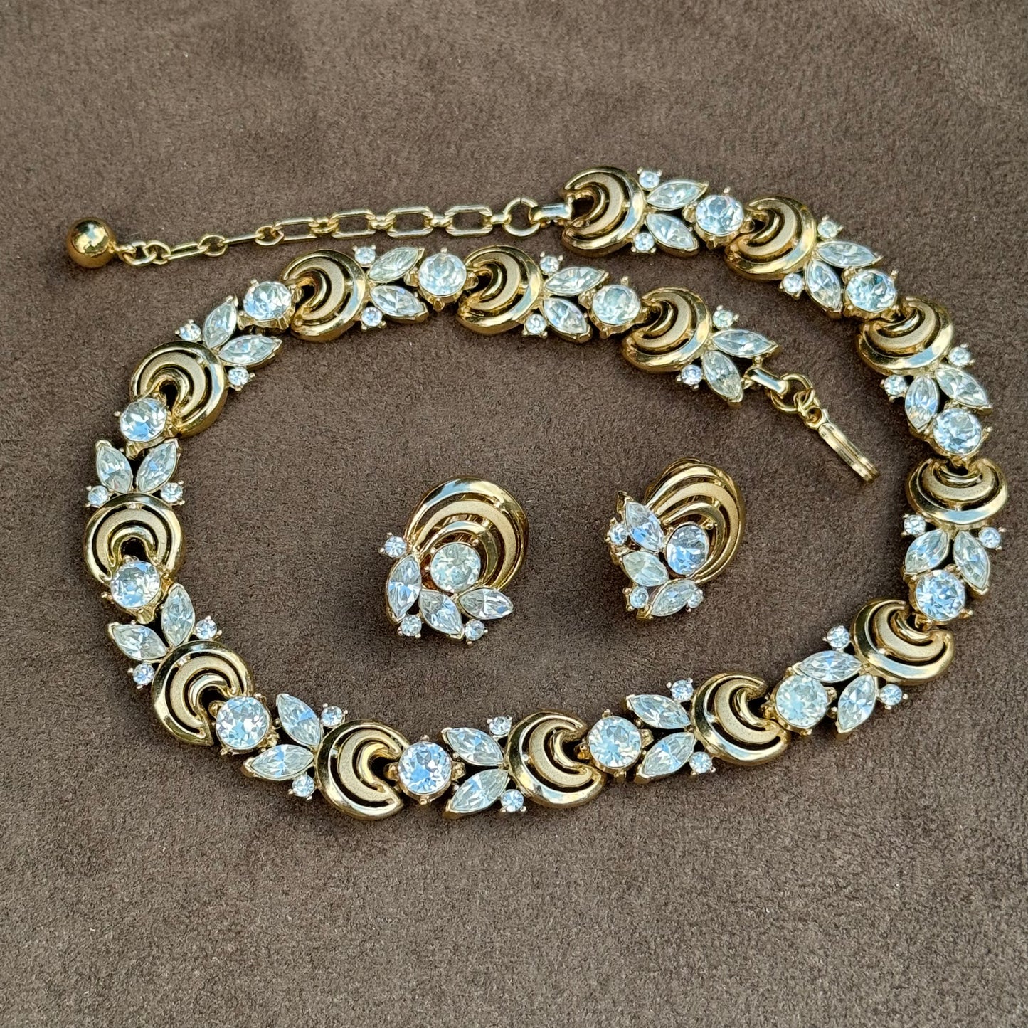 Vintage Trifari Rhinestone Necklace & Earrings Set