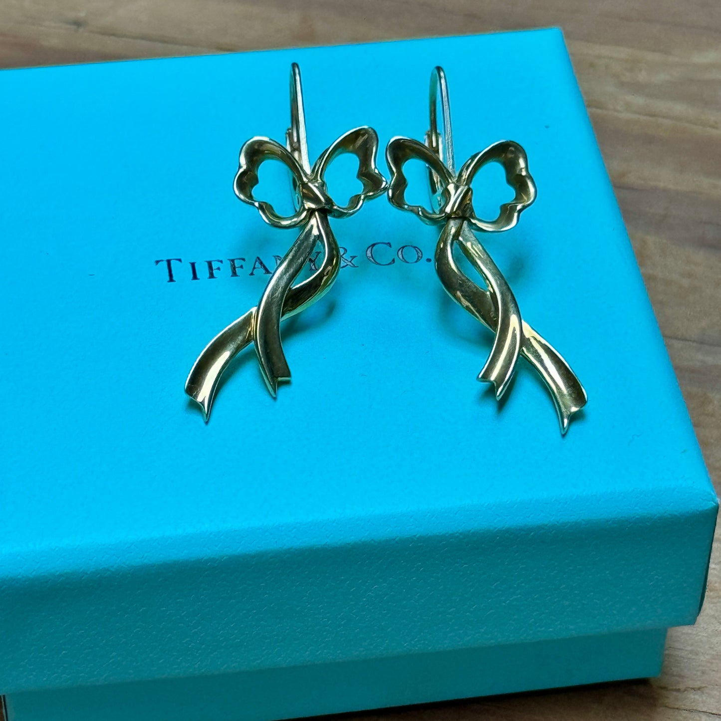 Tiffany & Co. 18K Yellow Gold Long Bow Articulated Earrings