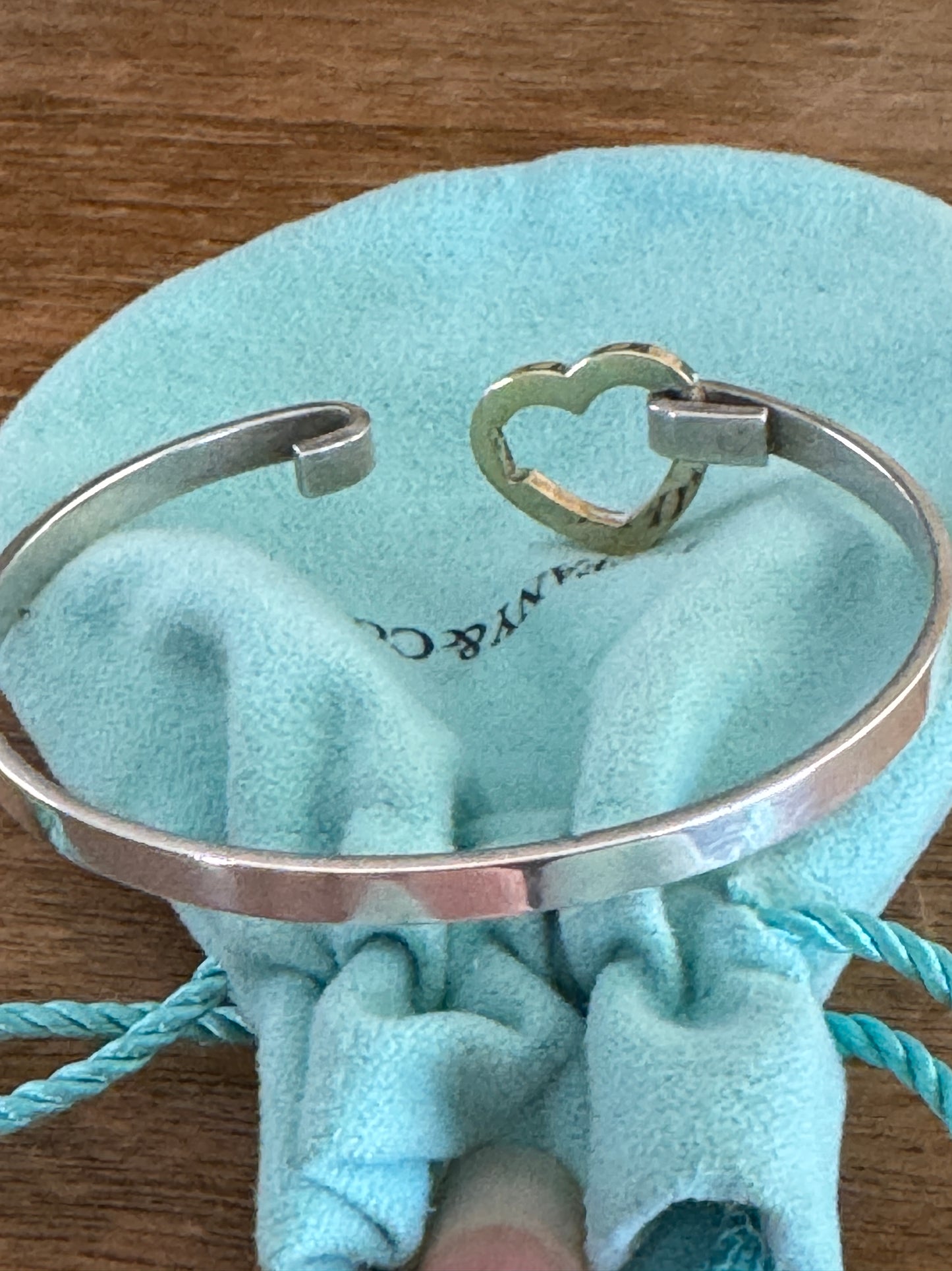 Vintage 2003 Tiffany & Co. 925 and 18K (759) yellow gold Heart Bangle Bracelet