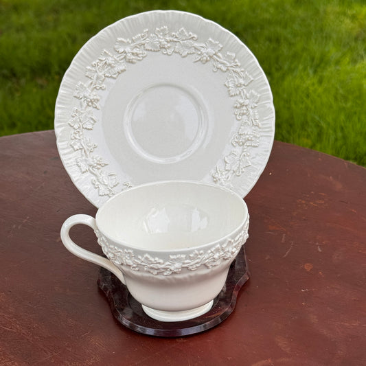 Wedgwood Etruria Barlaston Embossed Queensware Cup & Saucer