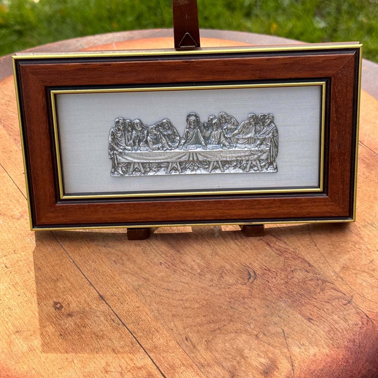 Italian "The Last Supper" Hand Engraved Pewter Framed Art Miniature