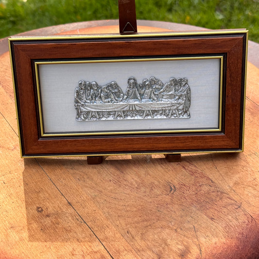 Italian "The Last Supper" Hand Engraved Pewter Framed Art Miniature