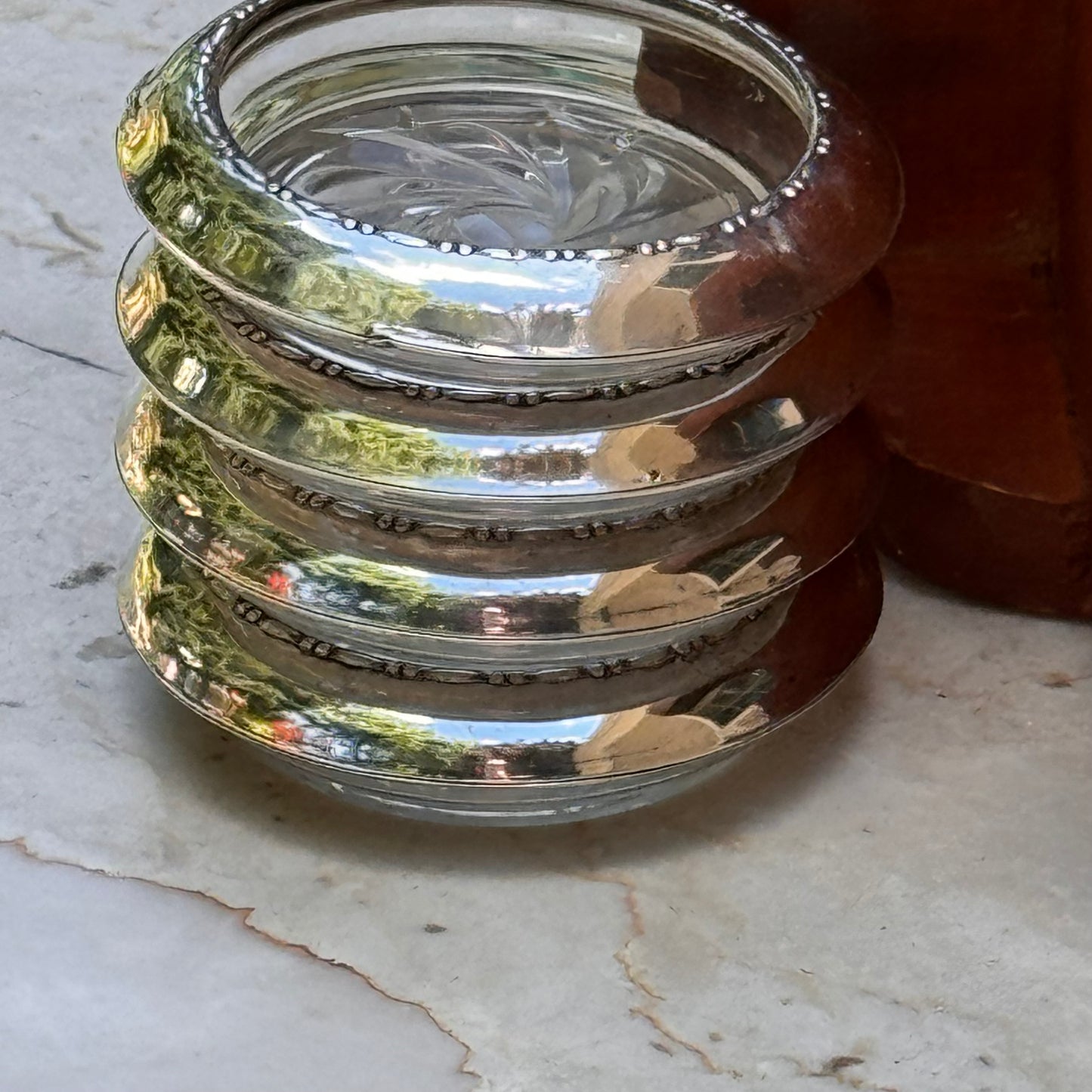 Four Amston Sterling Silver & Glass Coasters #144