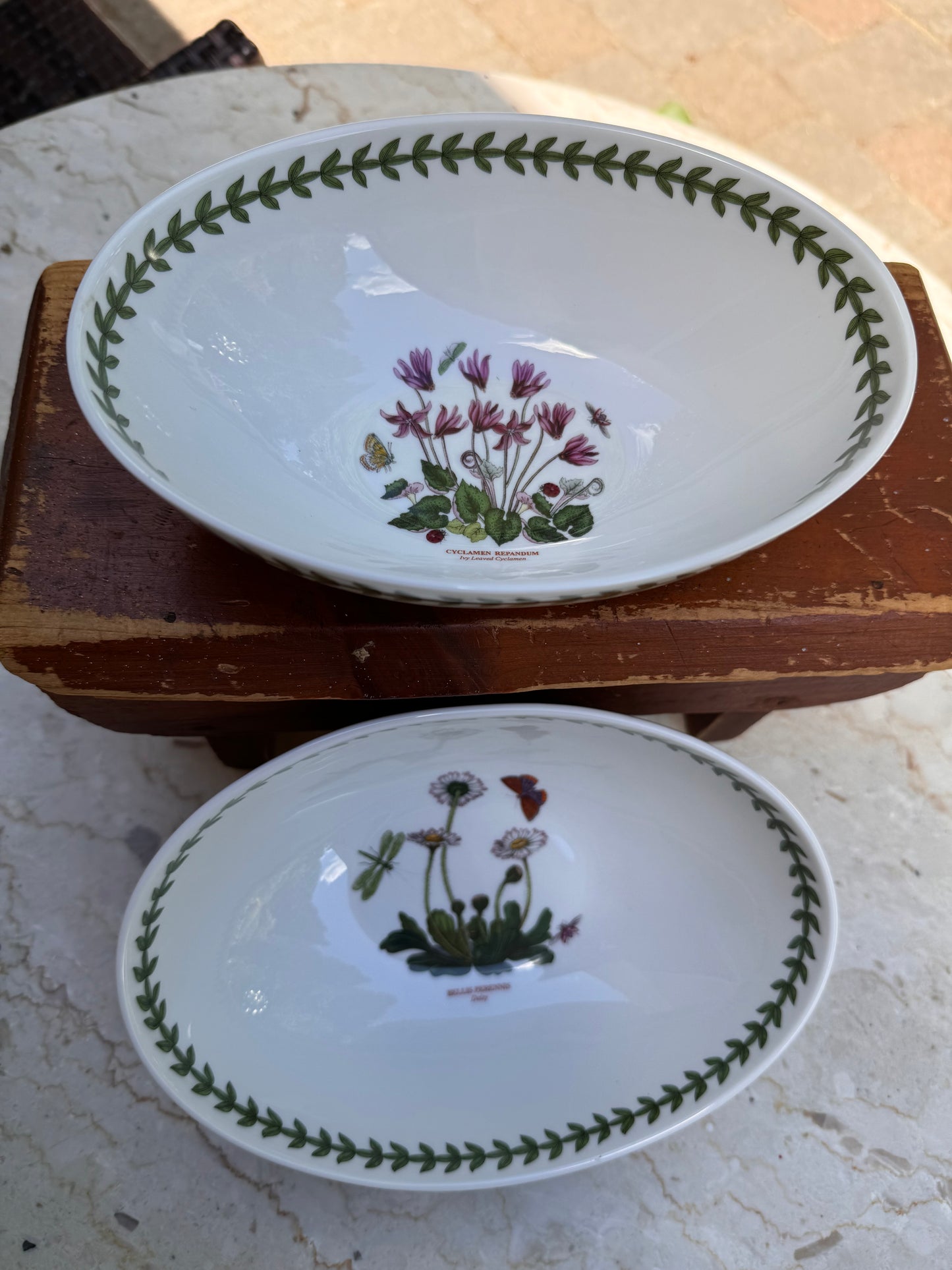 Two Nesting Oval Portmeirion Botanic Gardens Serving Bowls Daisy & Cyclamen