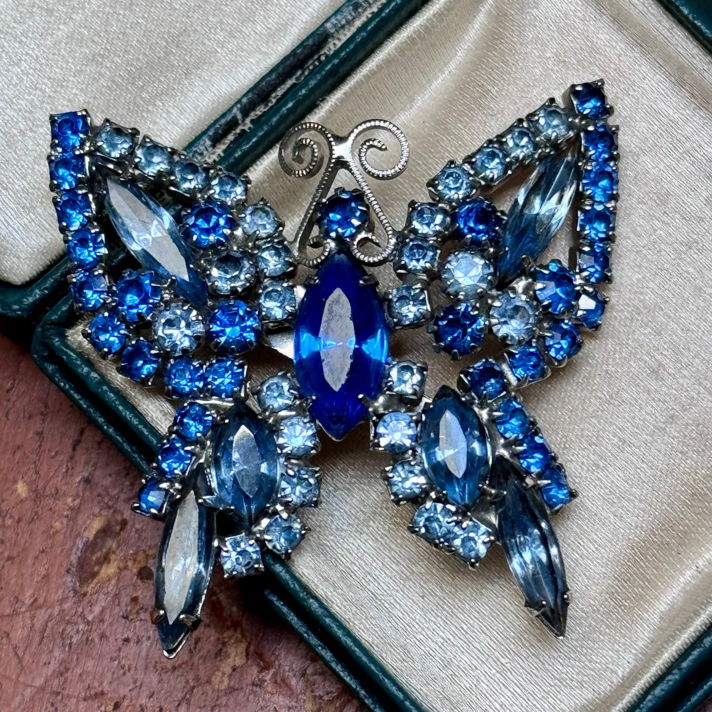 Vintage Juliana D & E Stylized Blue Rhinestone Butterfly Pin