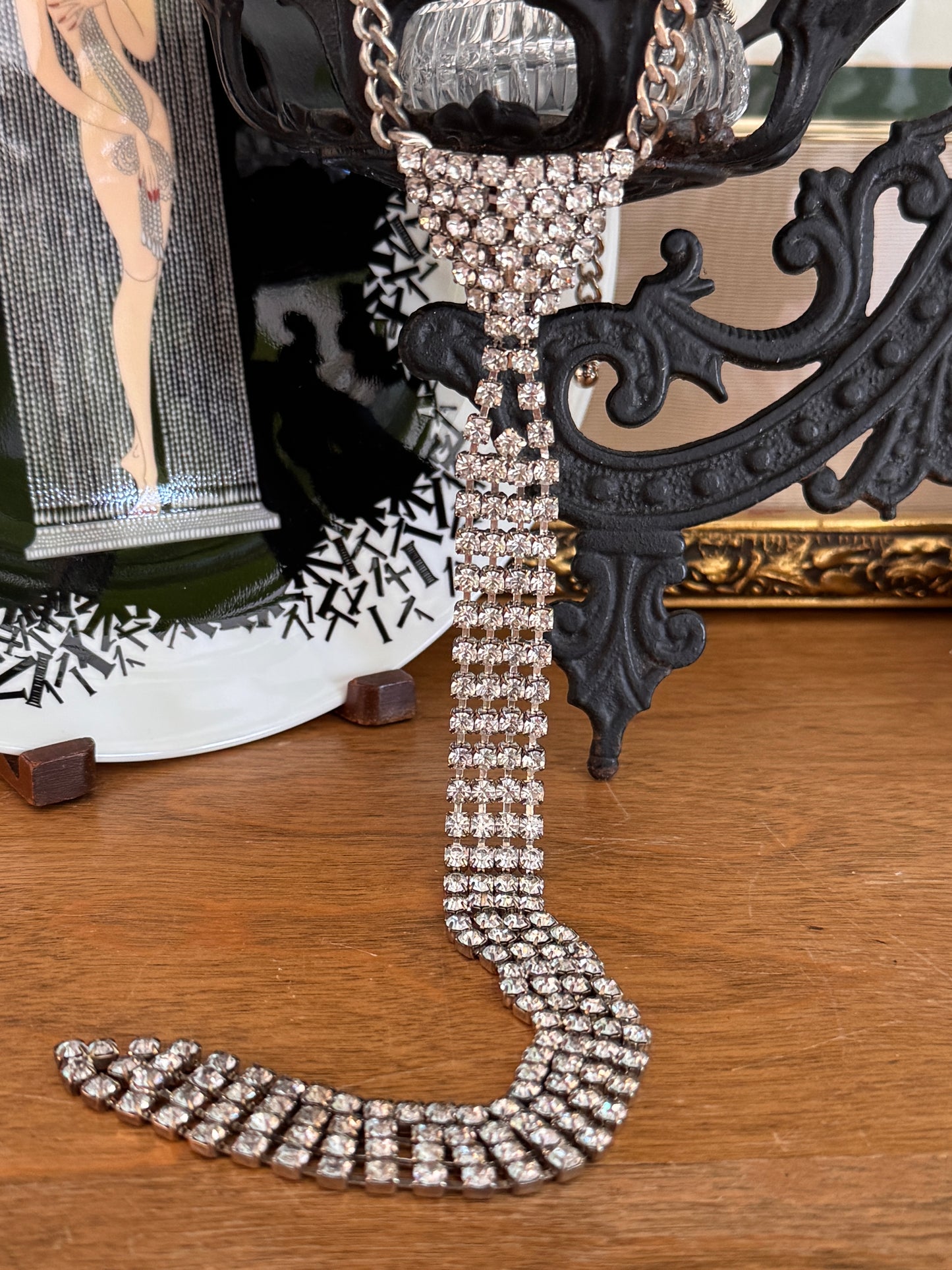 Vintage Clear Multi Faceted Rhinestone Tie Necklace