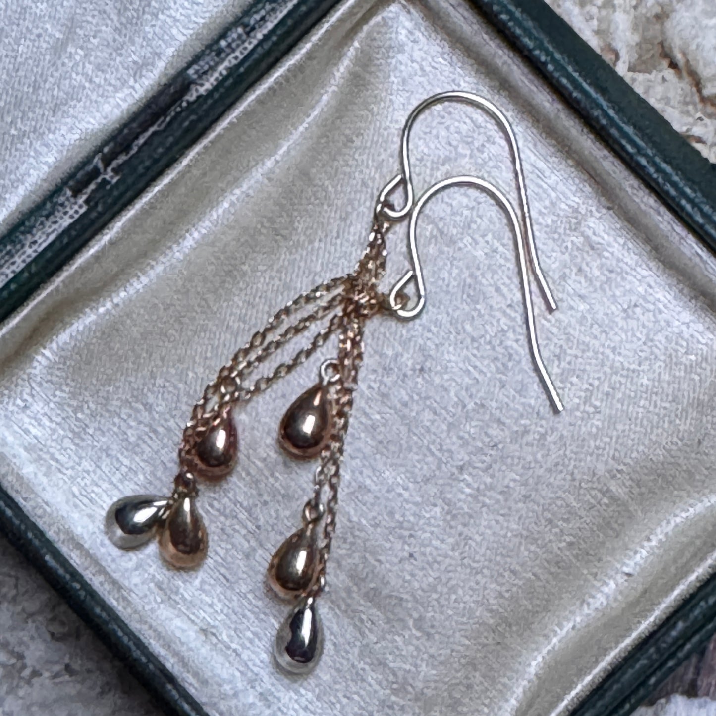 14K Gold Tri Tone Three Dangle Teardrop Earrings