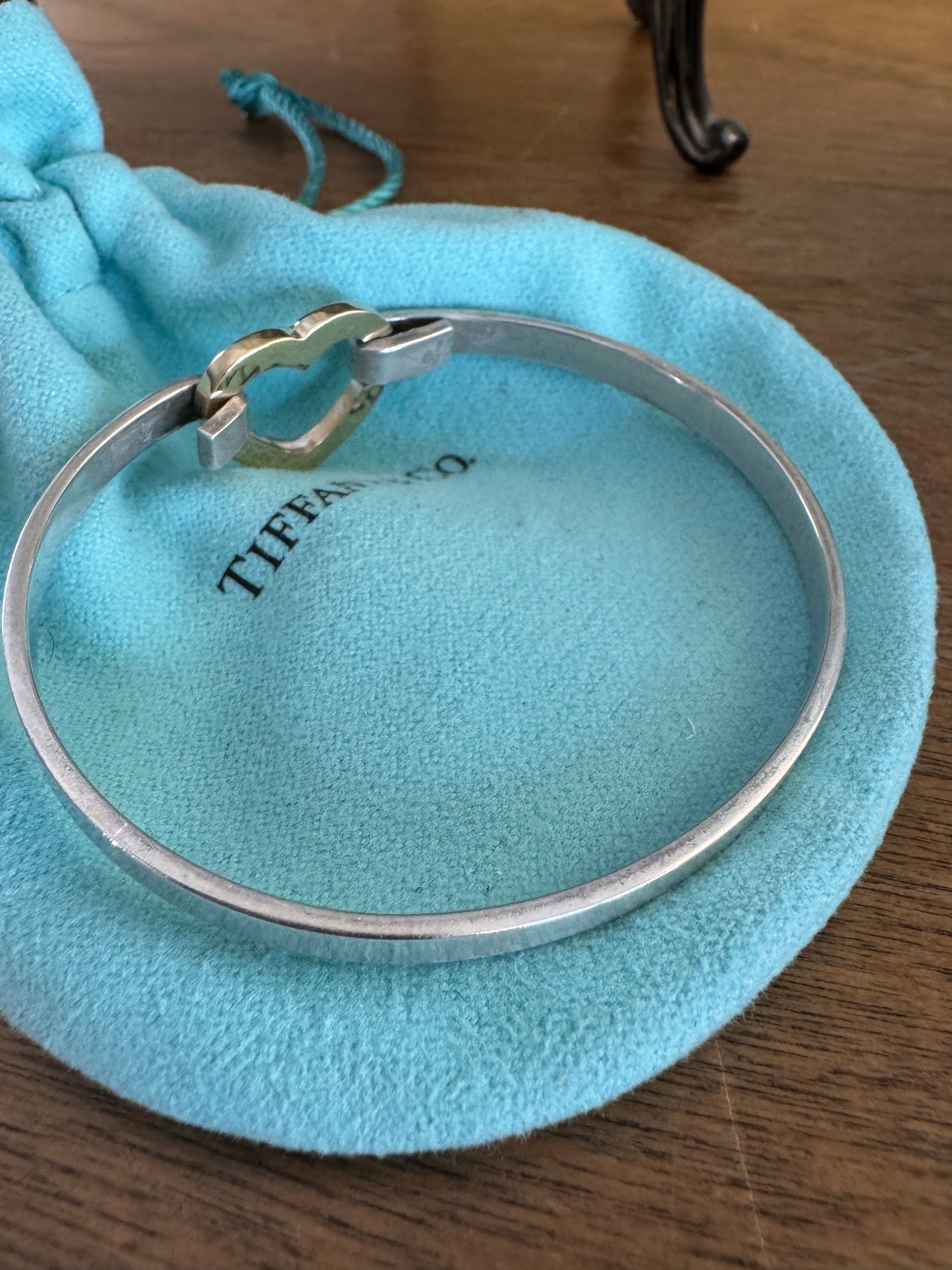 Vintage 2003 Tiffany & Co. 925 and 18K (759) yellow gold Heart Bangle Bracelet