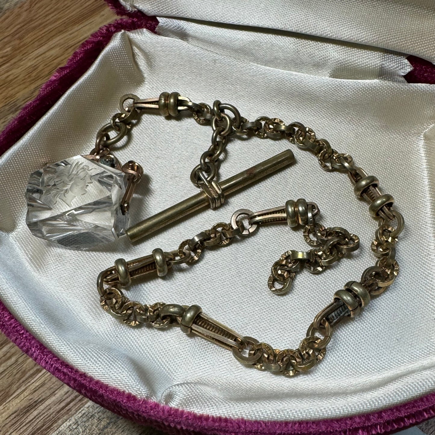 Antique Victorian Rock Crystal Spinner & Oscar Draper Pocket Watch Chain