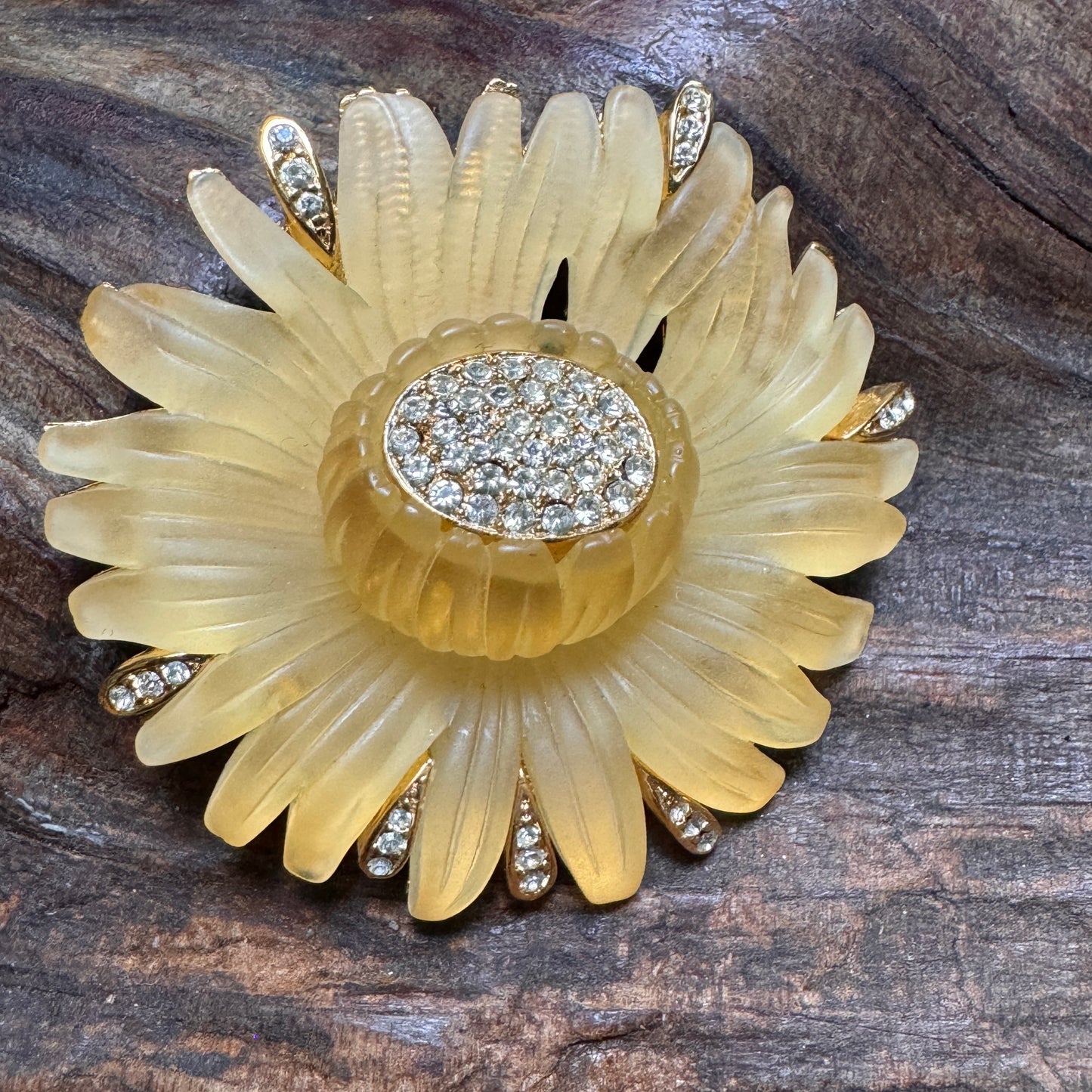 Vintage Unsigned Hattie Carnegie Soft Yellow Lucite Rhinestone Pin