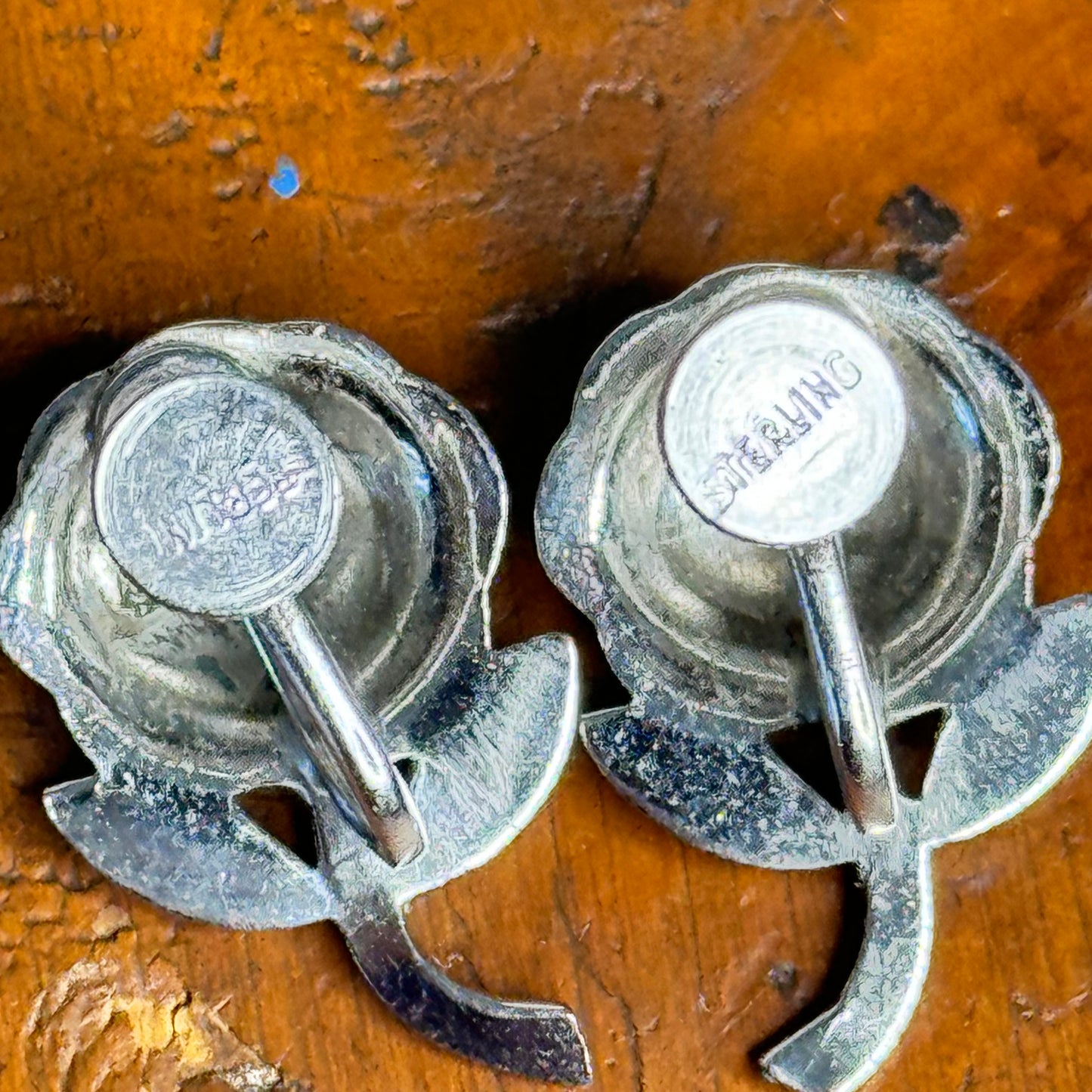 Vintage Sterling Silver & Marcasite Rose Earrings