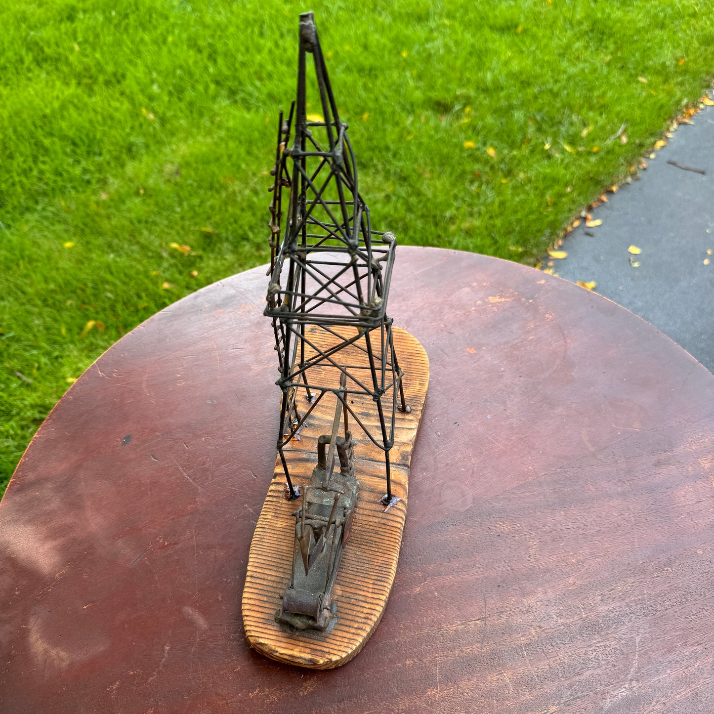 Vintage Brutalist Mixed Metals Oil Rig & Tower Sculpture Signed Ecirpa