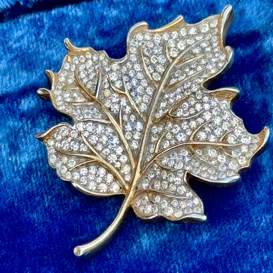 Vintage Trifari Rhinestone Maple Leaf Pin