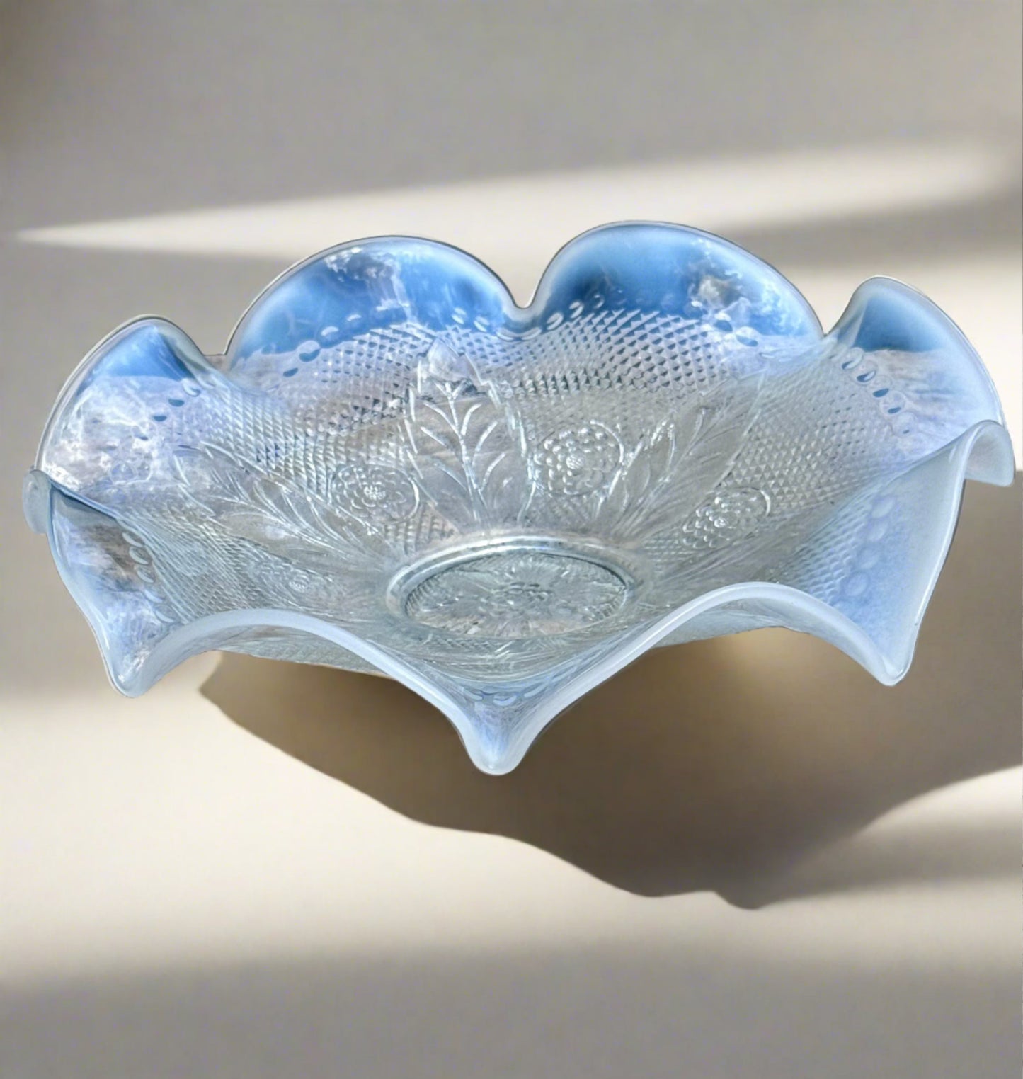 Opalescent Iridescent Ruffled Edge Carnival Glass Bowl