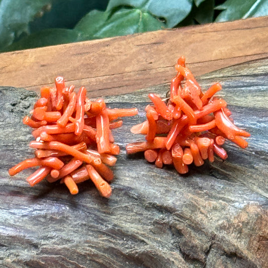 Vintage Natural Red Branch Coral Earrings