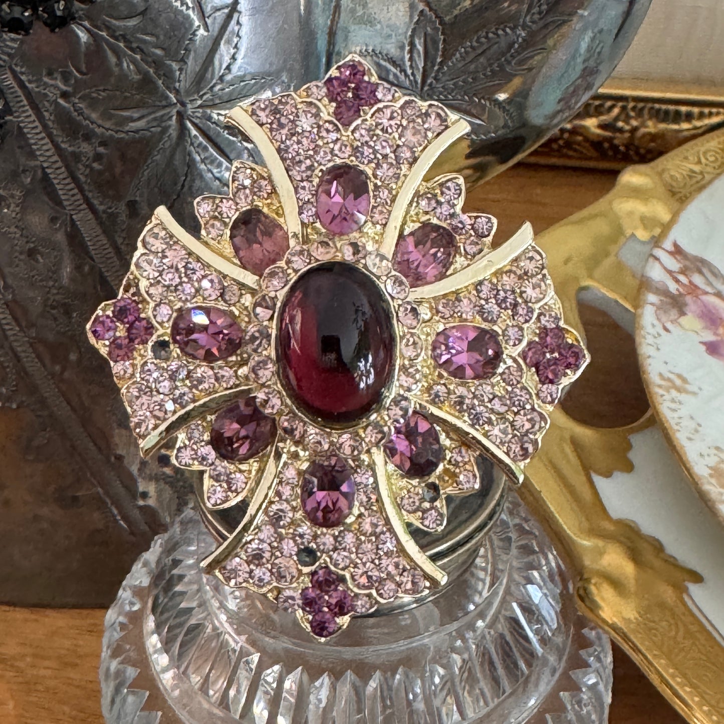 Vintage Lavender Purple Rhinestone Pin Pendant