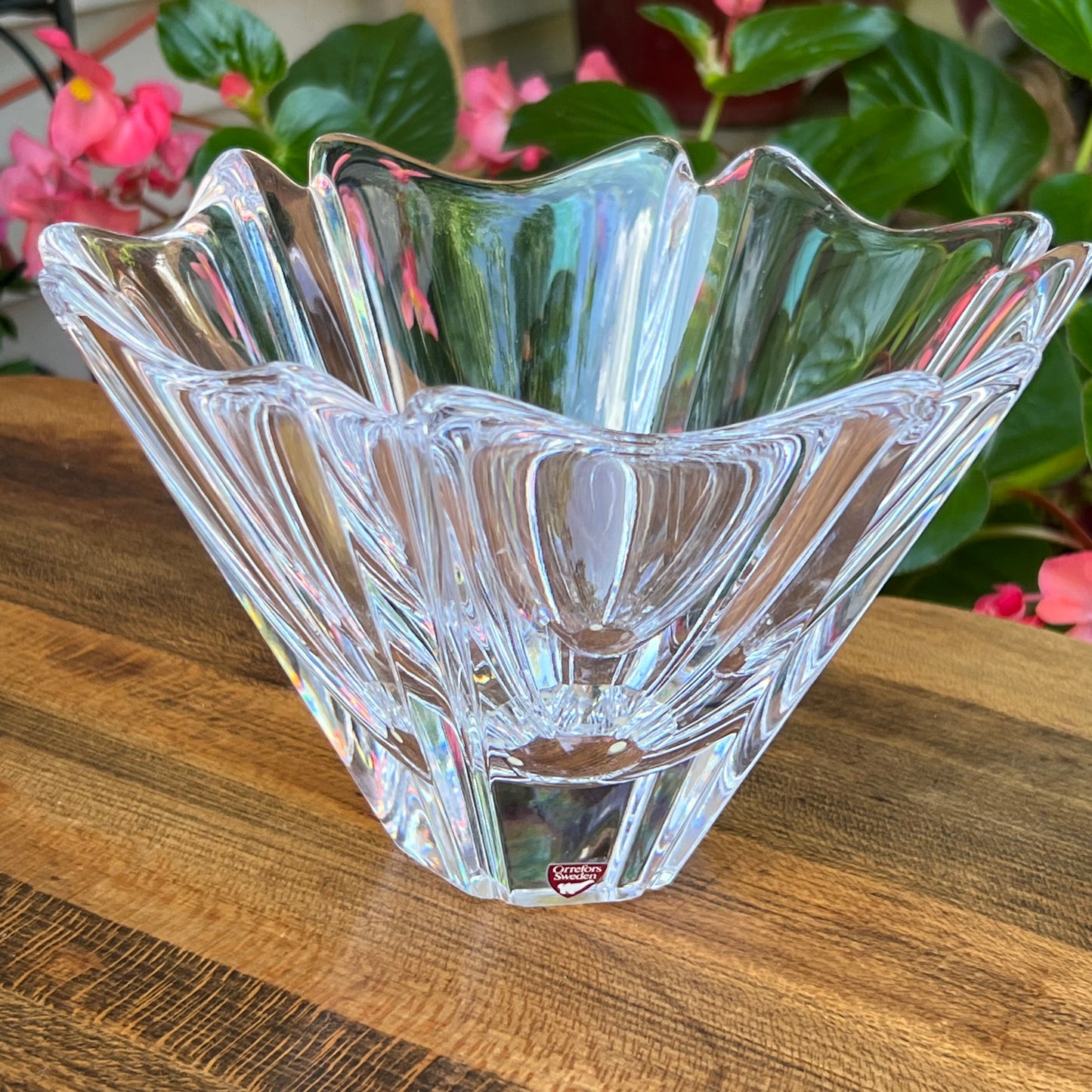 Vintage Swedish Orrefors  Lars Hellsten -Orion Crystal Glass Vase & Floral Holder