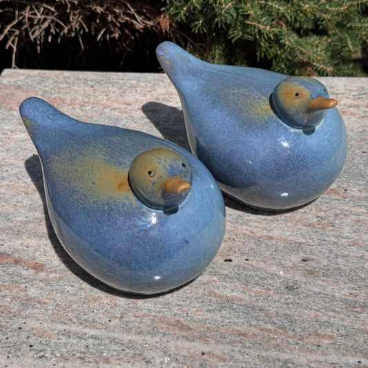 Pair of Blue Pottery Birds