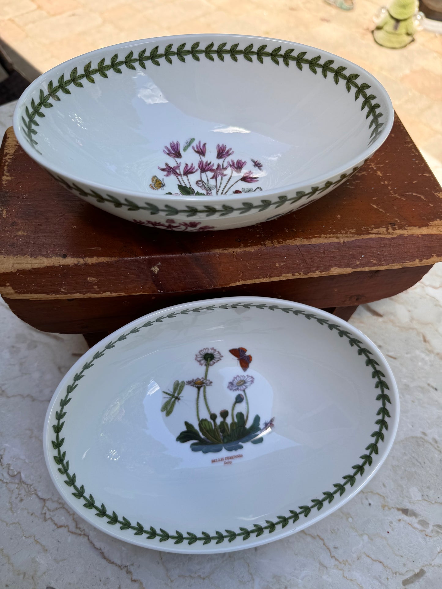 Two Nesting Oval Portmeirion Botanic Gardens Serving Bowls Daisy & Cyclamen