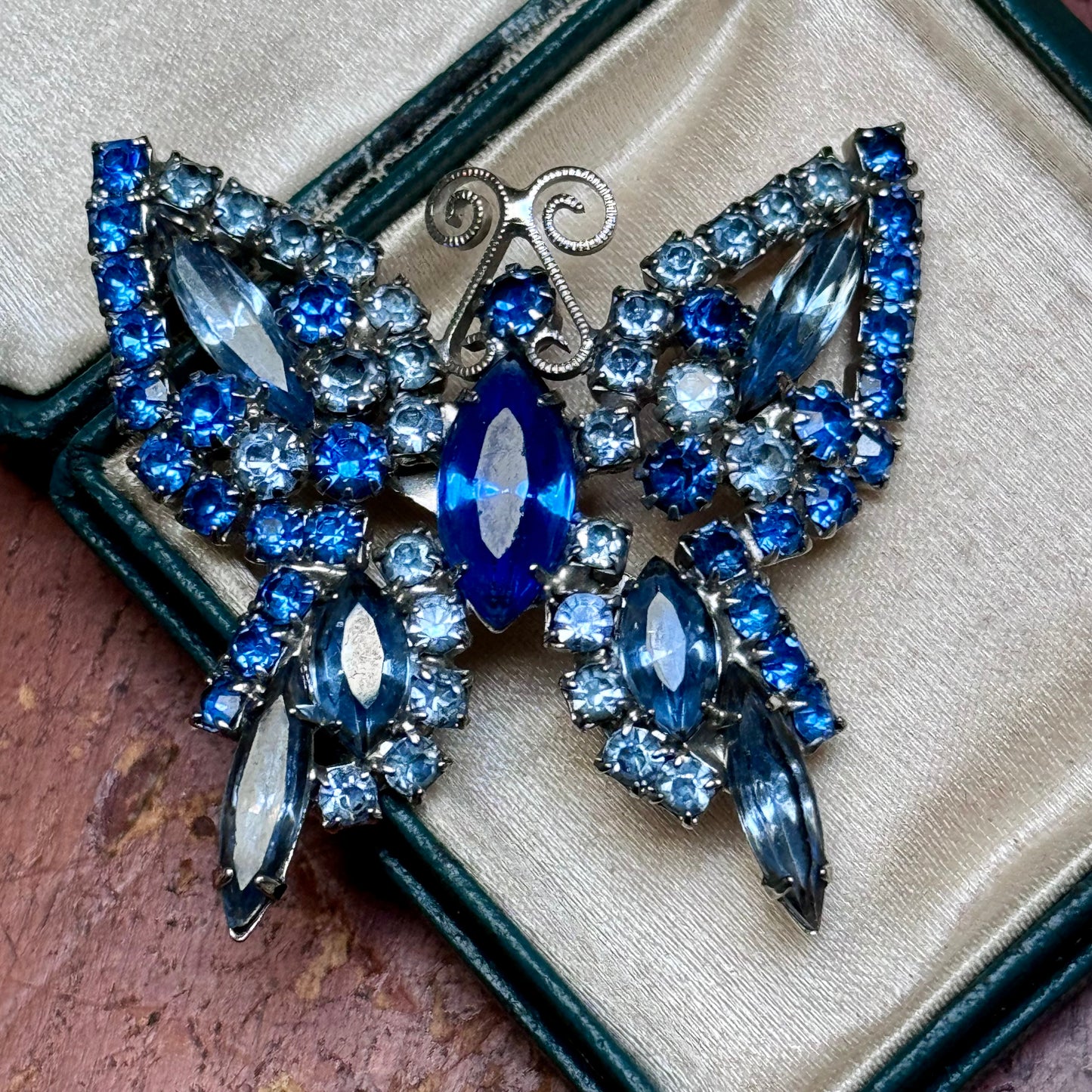 Vintage Juliana D & E Stylized Blue Rhinestone Butterfly Pin