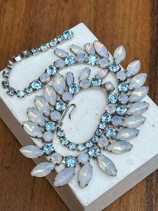 Vintage Soft Blue and Pearlized Rhinestone Necklace