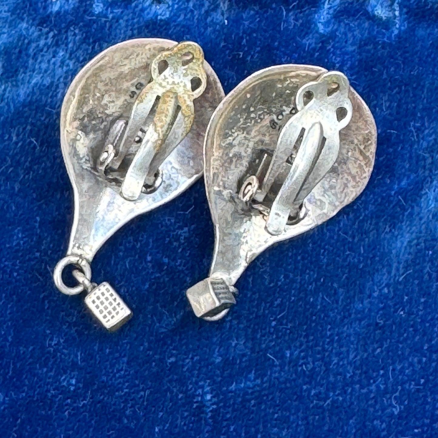 Vintage Navajo C. Piaso Handmade Sterling Silver Carnelian Semi Precious Gemstone Earrings