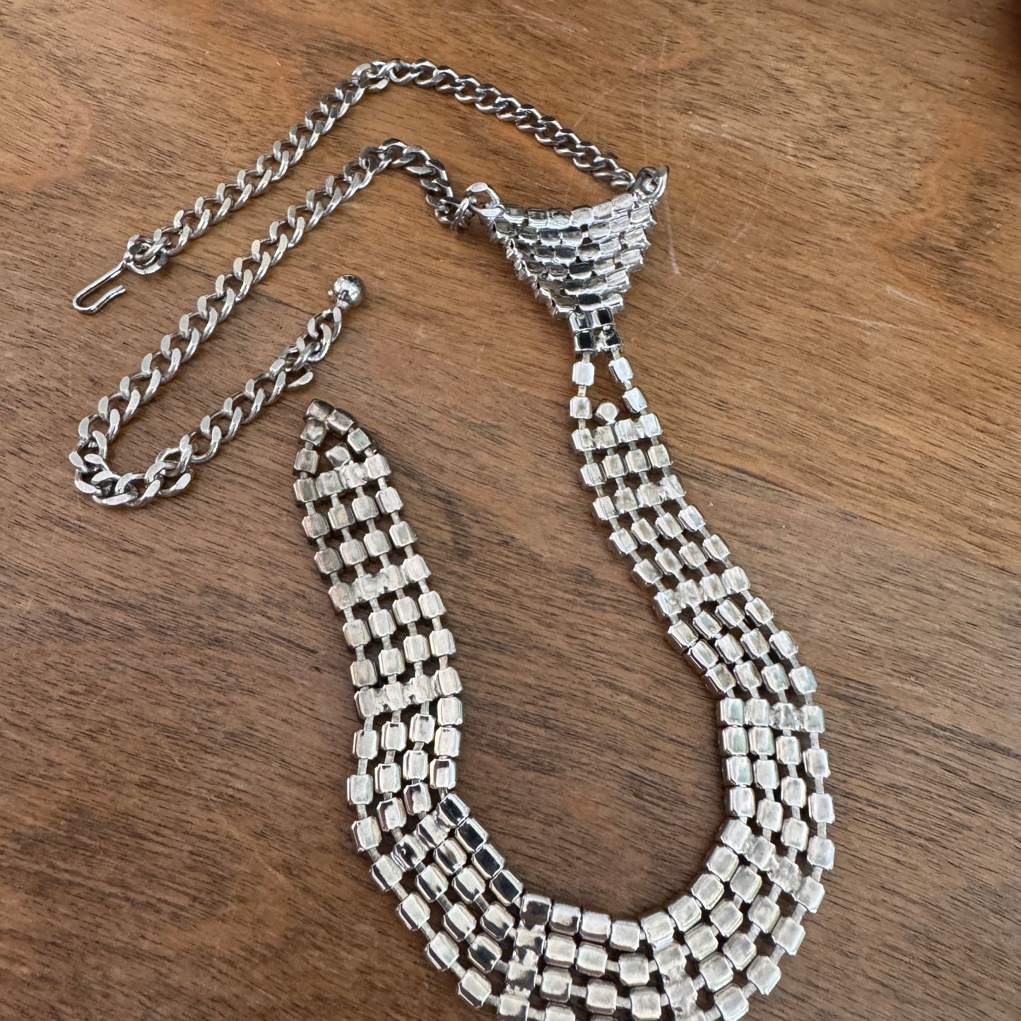 Vintage Clear Multi Faceted Rhinestone Tie Necklace