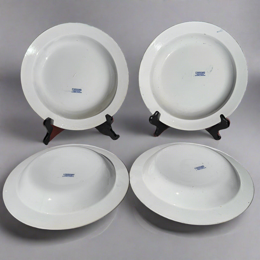 Four English Wedgwood Landscape Rimmed Soup Bowls