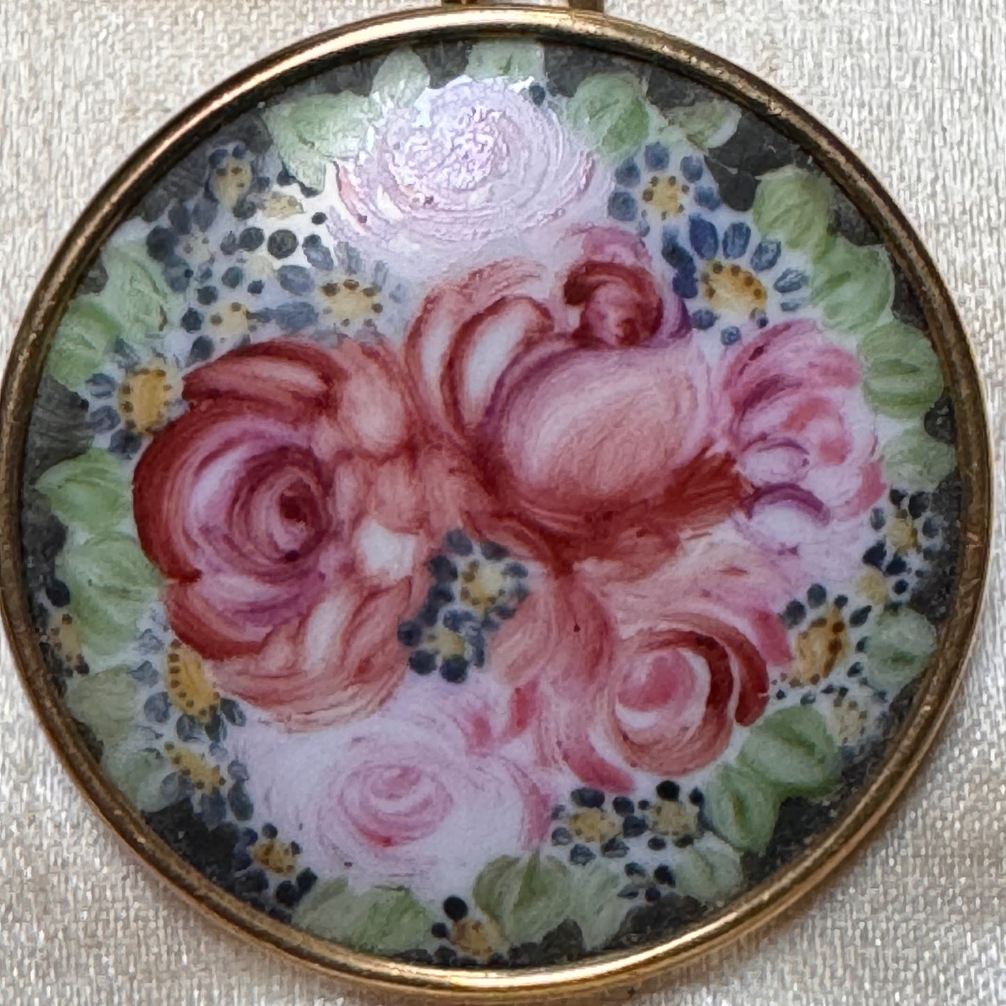 Vintage Hand Painted Porcelain Pin Pendant