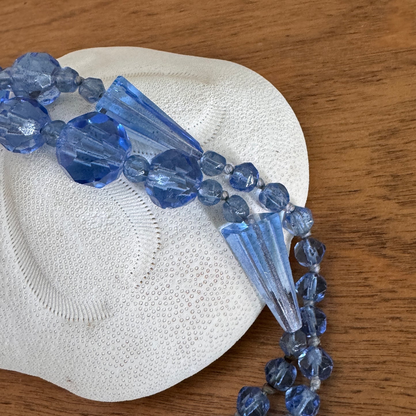 Art Deco Sautoir Blue Czech Glass Bead Necklace