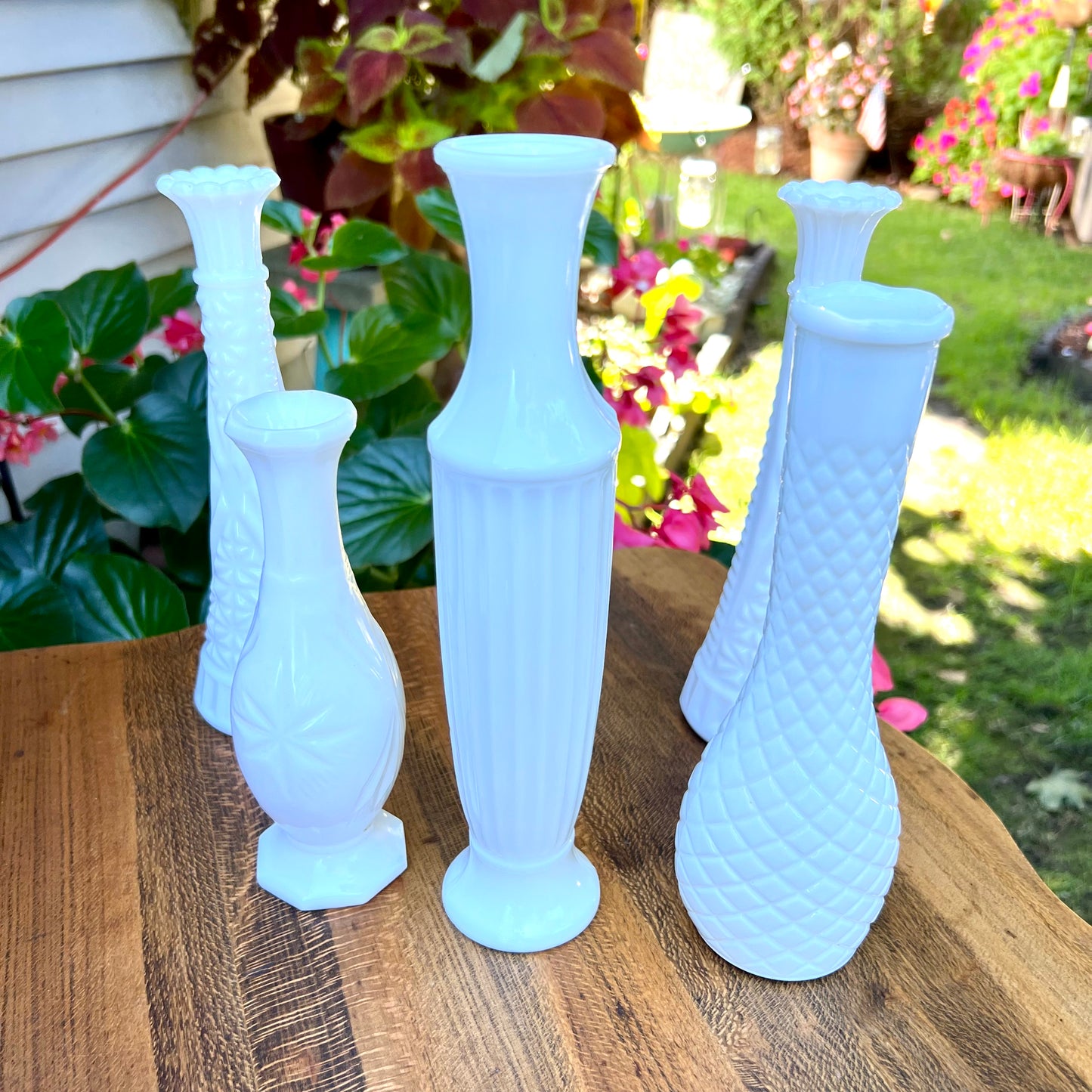 Collection of Five Vintage Milk Glass Vases