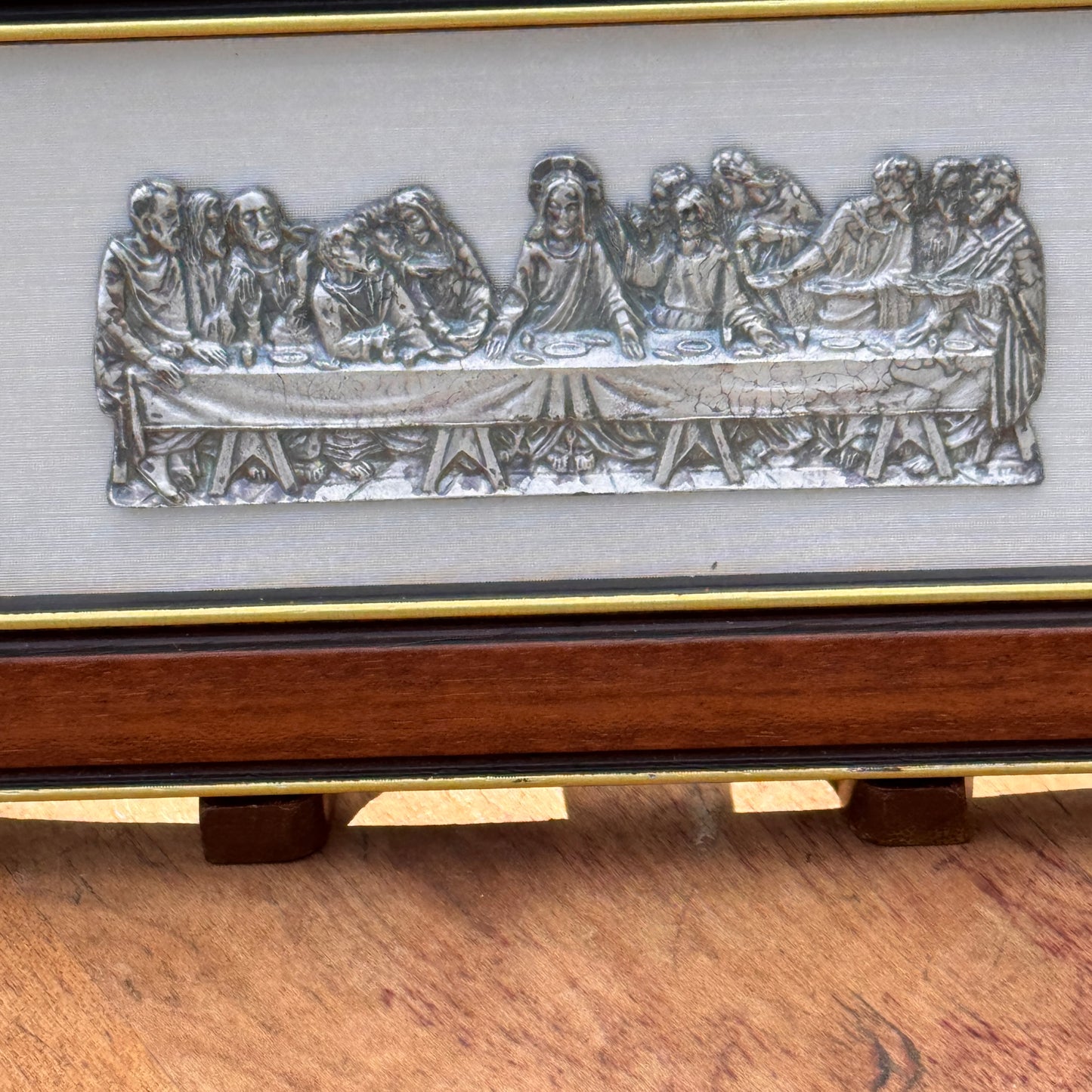 Italian "The Last Supper" Hand Engraved Pewter Framed Art Miniature