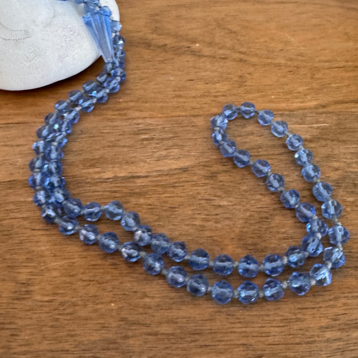 Art Deco Sautoir Blue Czech Glass Bead Necklace