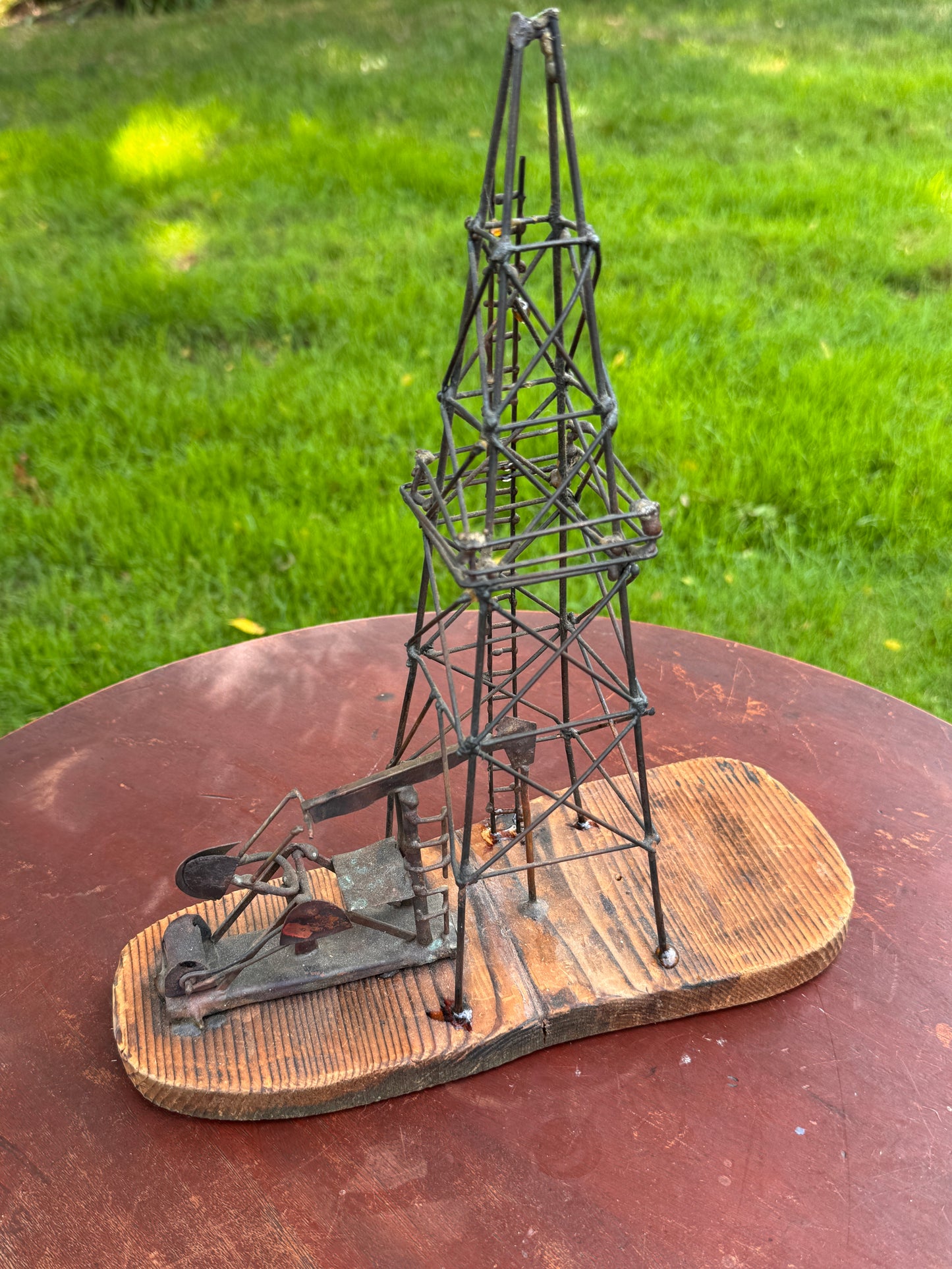 Vintage Brutalist Mixed Metals Oil Rig & Tower Sculpture Signed Ecirpa