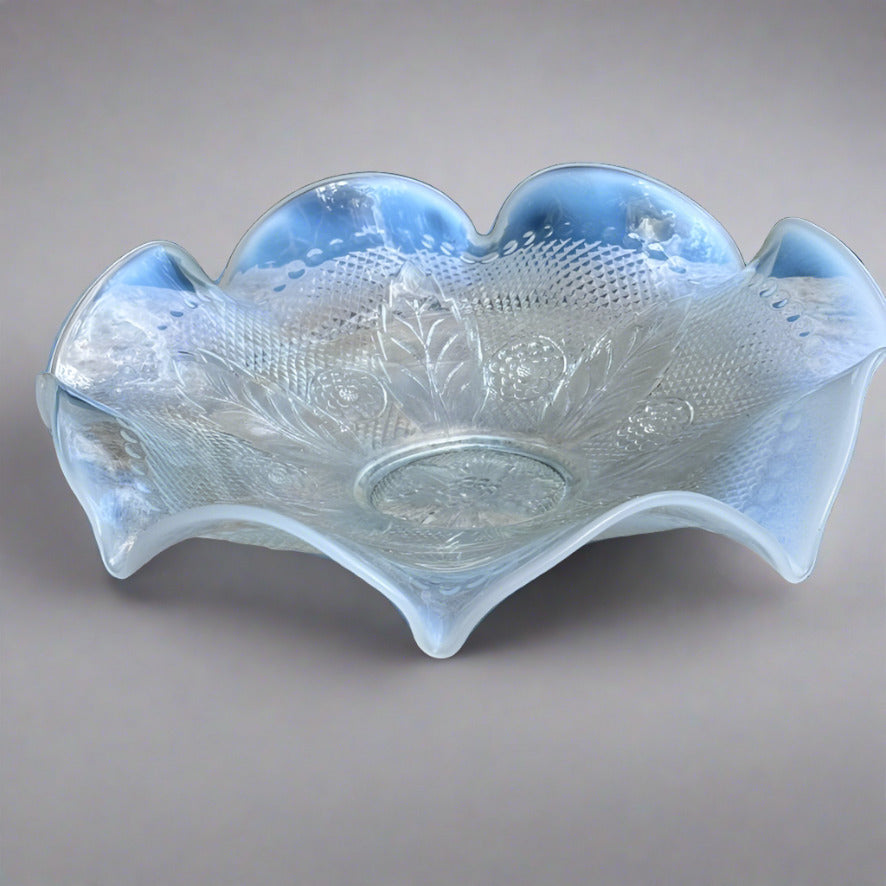 Opalescent Iridescent Ruffled Edge Carnival Glass Bowl