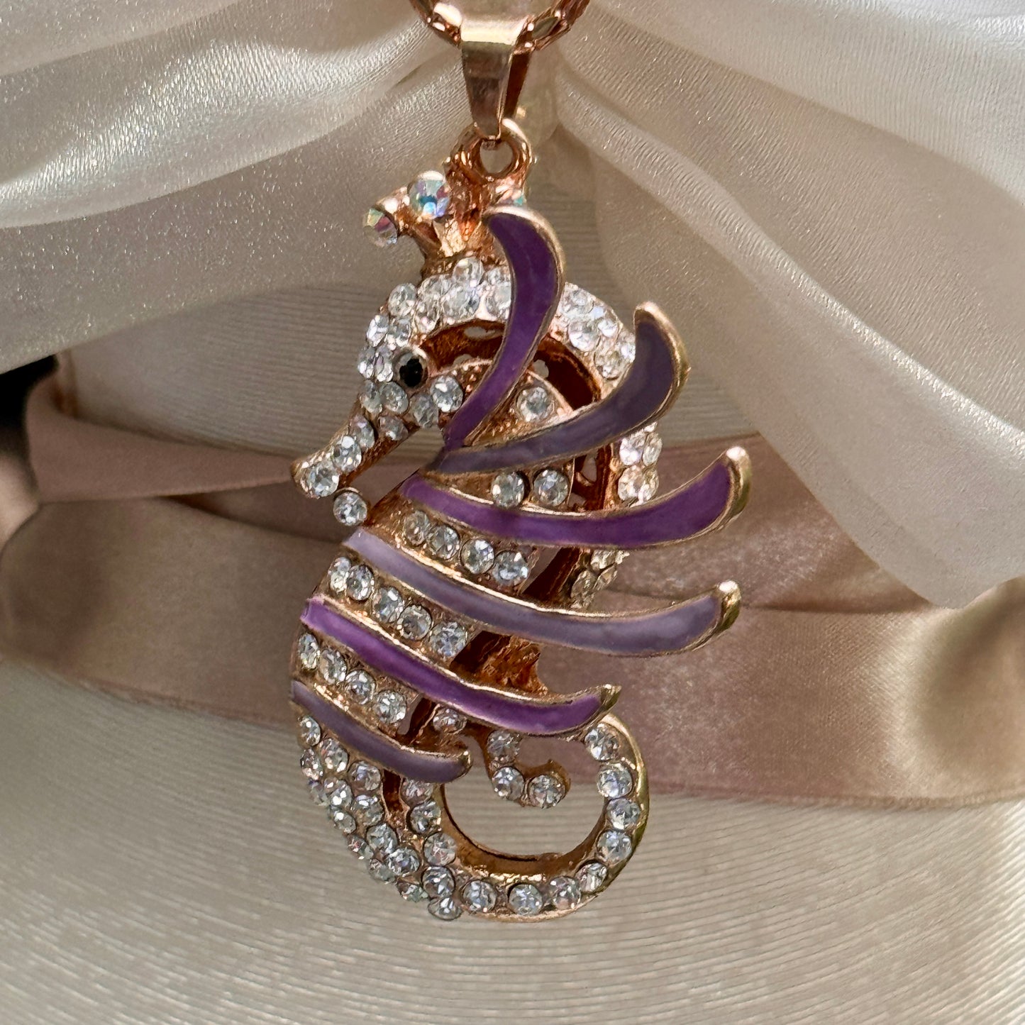 Betsy Johnson Lavender & Rhinestone Seahorse Pendant Necklace