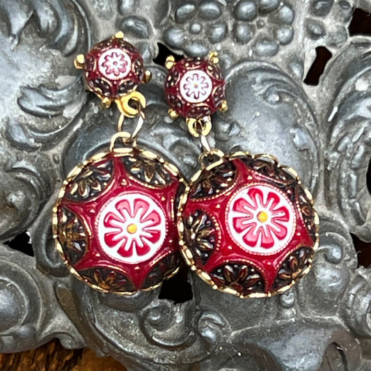 Vintage Unsigned Celebrity Delizza & Elster Morrocan Matrix Pierced Earrings