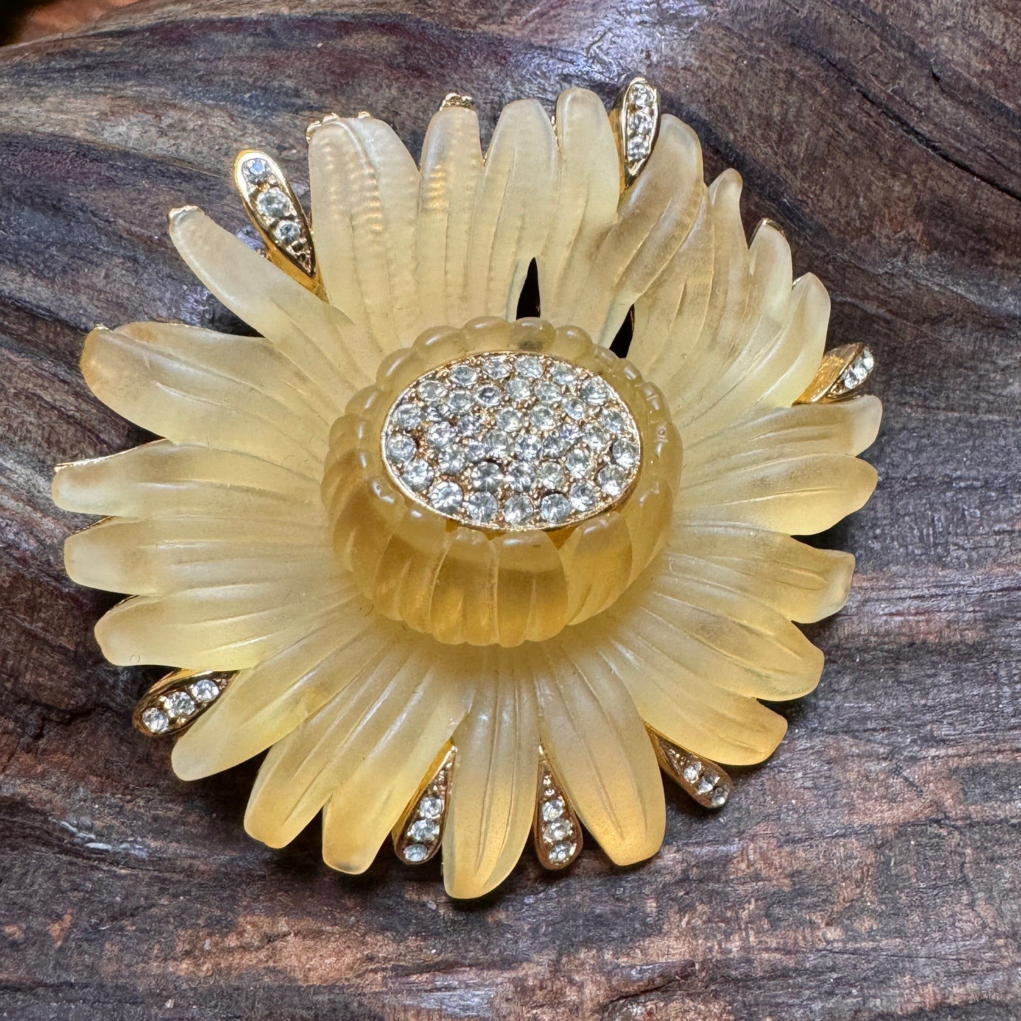 Vintage Unsigned Hattie Carnegie Soft Yellow Lucite Rhinestone Pin