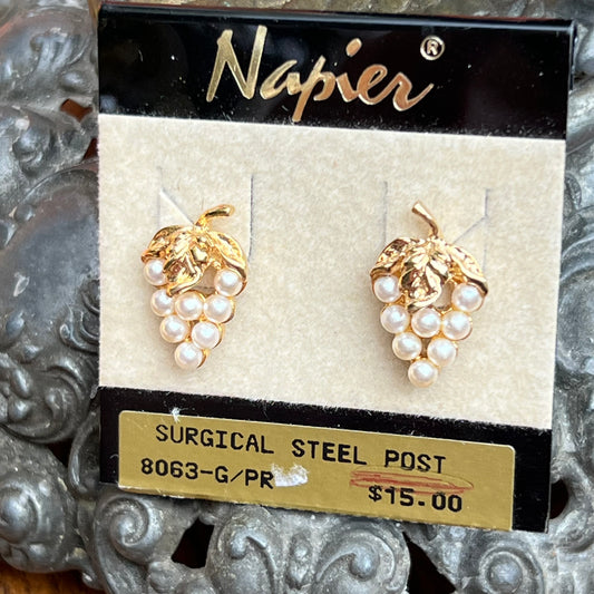 Vintage Napier Faux Pearl Pierced Earrings