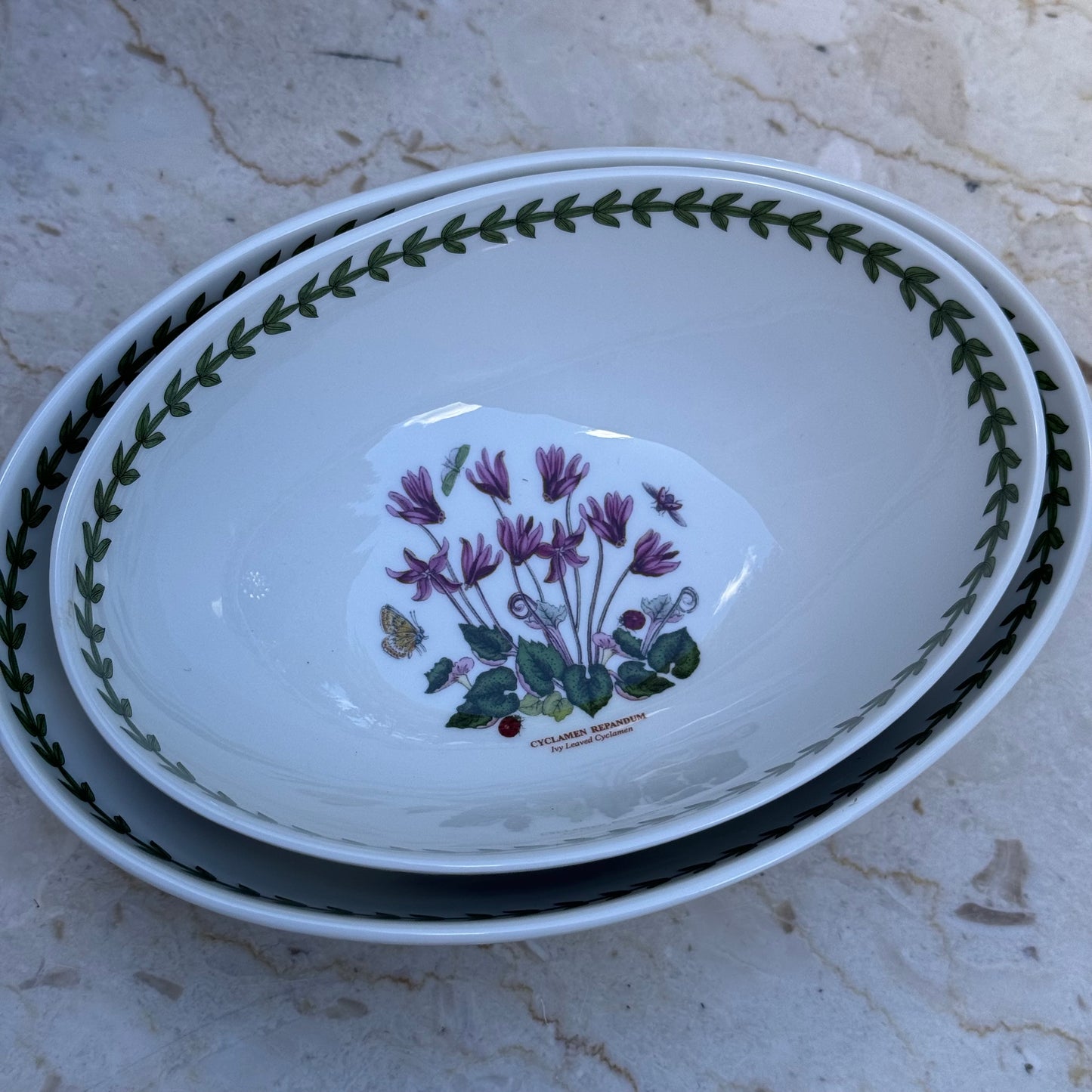 Two Nesting Oval Portmeirion Botanic Gardens Serving Bowls Daisy & Cyclamen