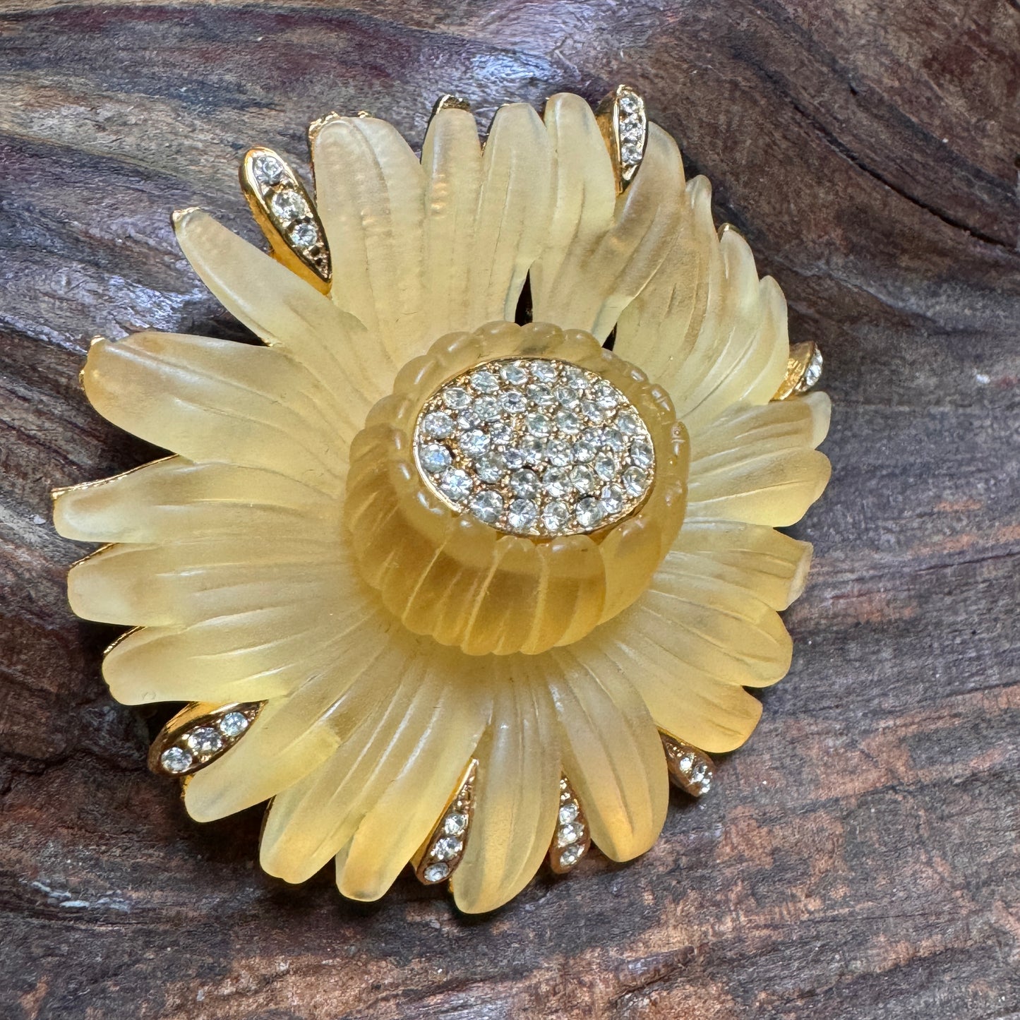 Vintage Unsigned Hattie Carnegie Soft Yellow Lucite Rhinestone Pin