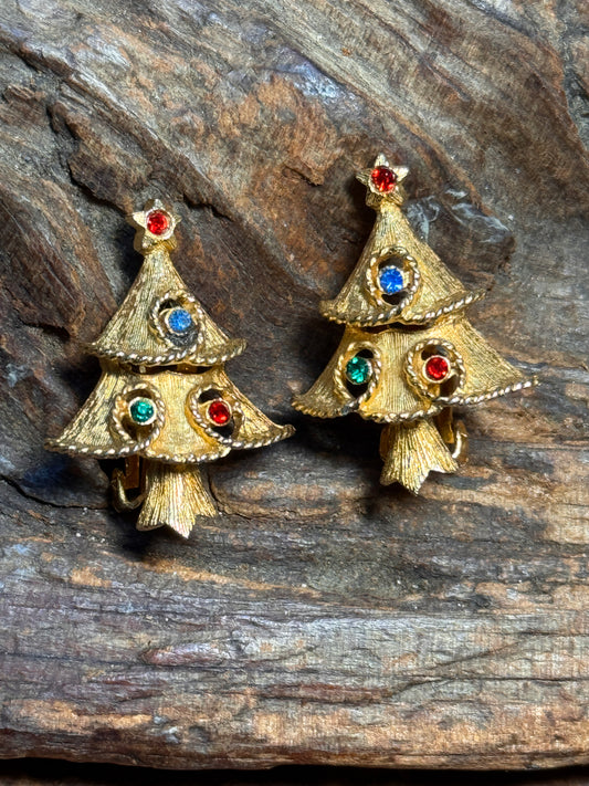 Modern Looking Rhinestone Christmas Tree Earrings