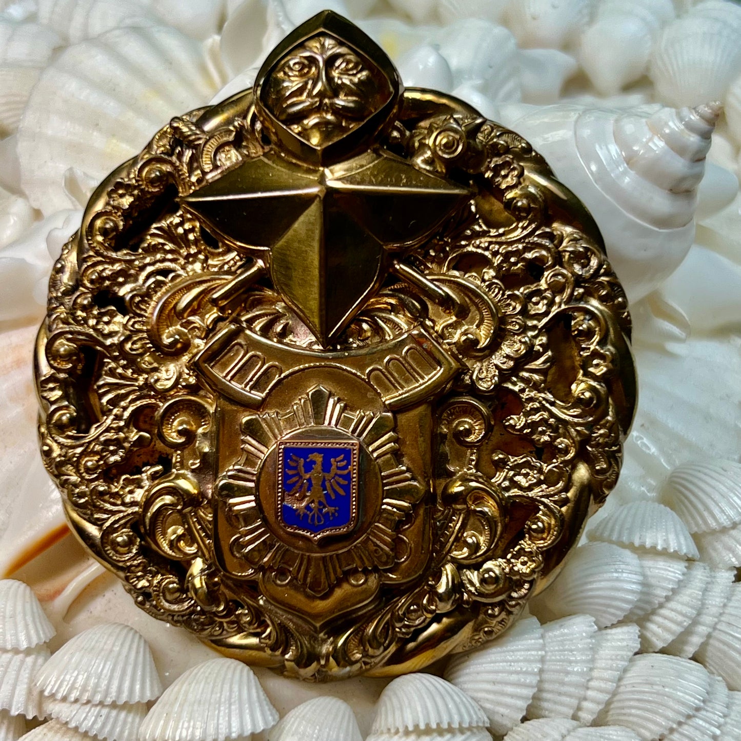 Vintage Heraldic Knight & Coat of Arms Shield Pin Pendant