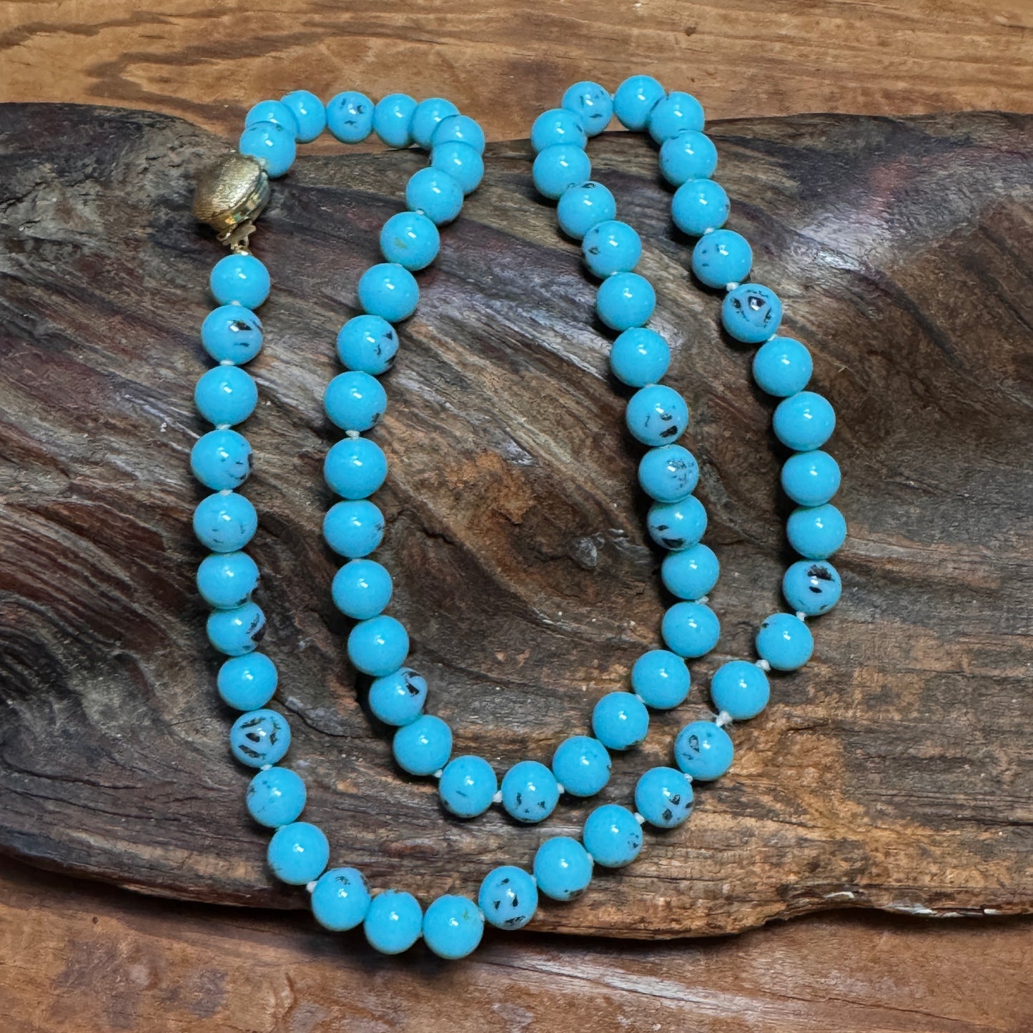 Vintage Turquoise Glass Bead  Necklace